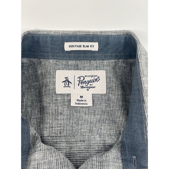 Men’s An Original Penguin Short Sleeve Button Up Shirt Size M Heritage Slim Fit - Picture 9 of 12